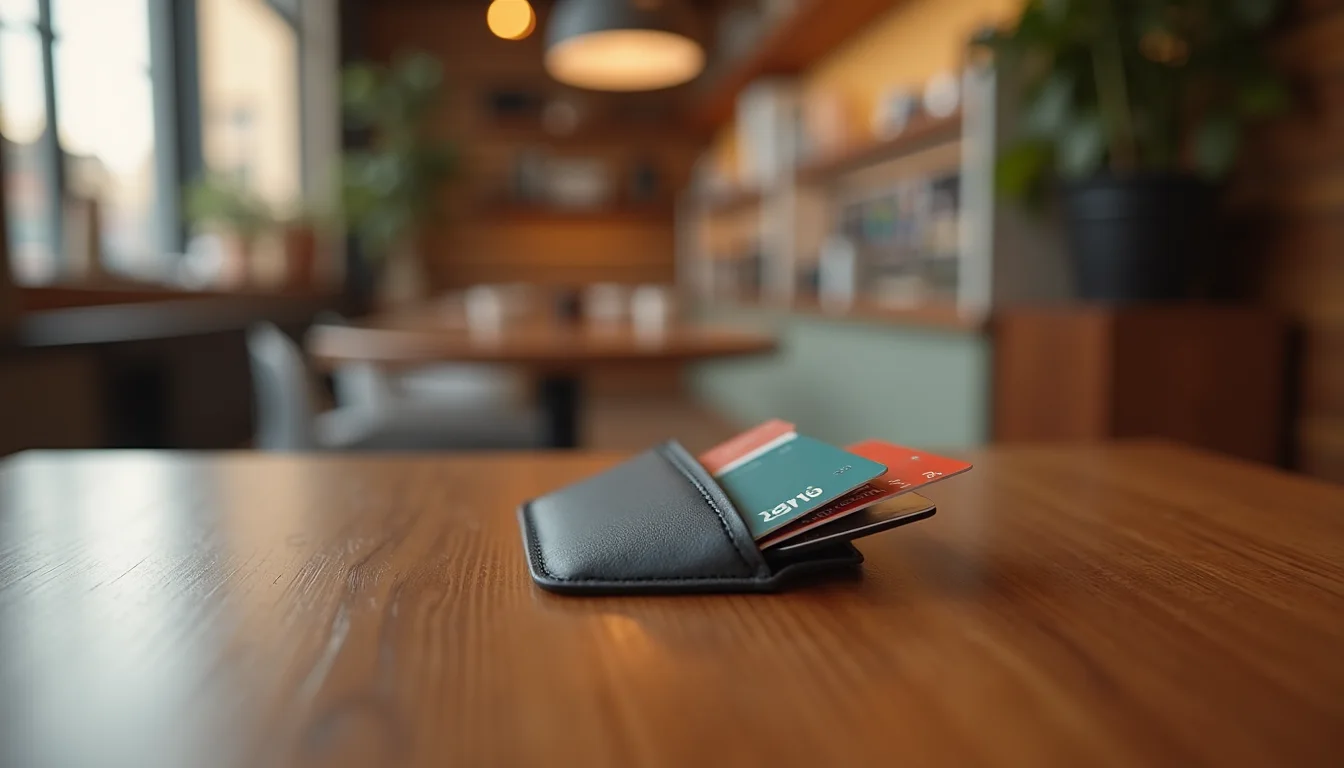 étui anti-RFID de poche et quelques cartes en éventail sur du noyer a Lille